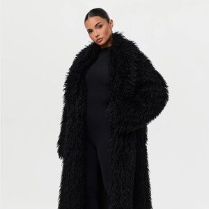 Naked Wardrobe Faux Fur Plush Long Coat